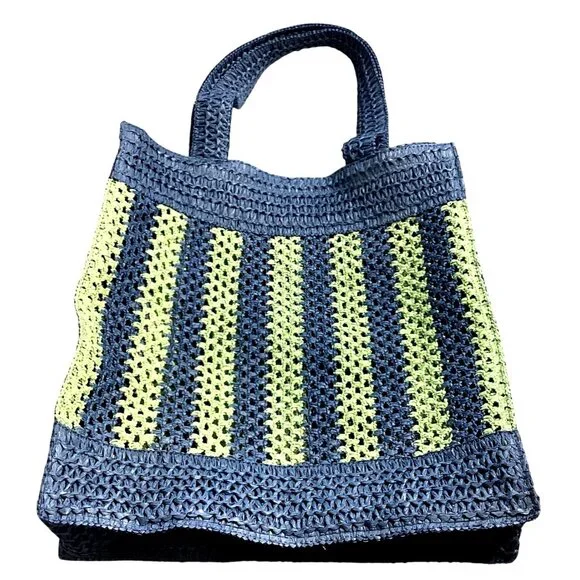 Universal Thread Crochet Woven Handbag Blue Green Tote Single Compartment - Picture 6 of 9
